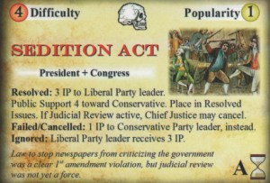 Founding Fathers board game - Sedition Act card